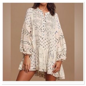 FREE PEOPLE Women’s Shibori Ivory Print Long Sleeve Tunic Top Sz XS Oversized